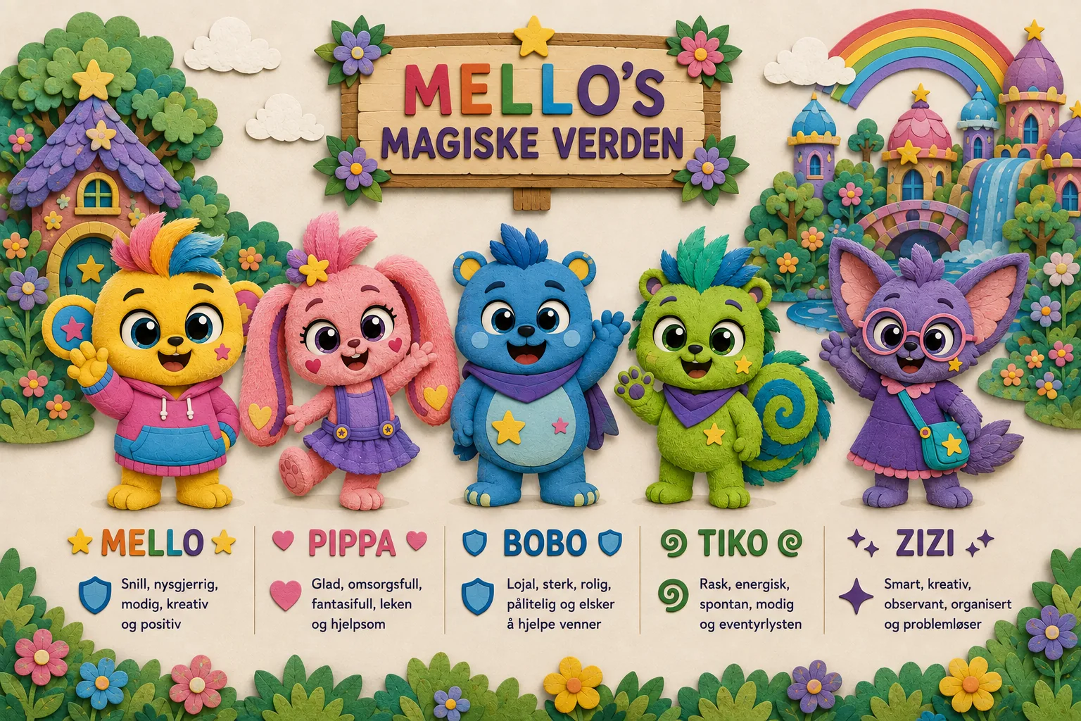 Mello, Pippa, Bobo, Tiko og Zizi